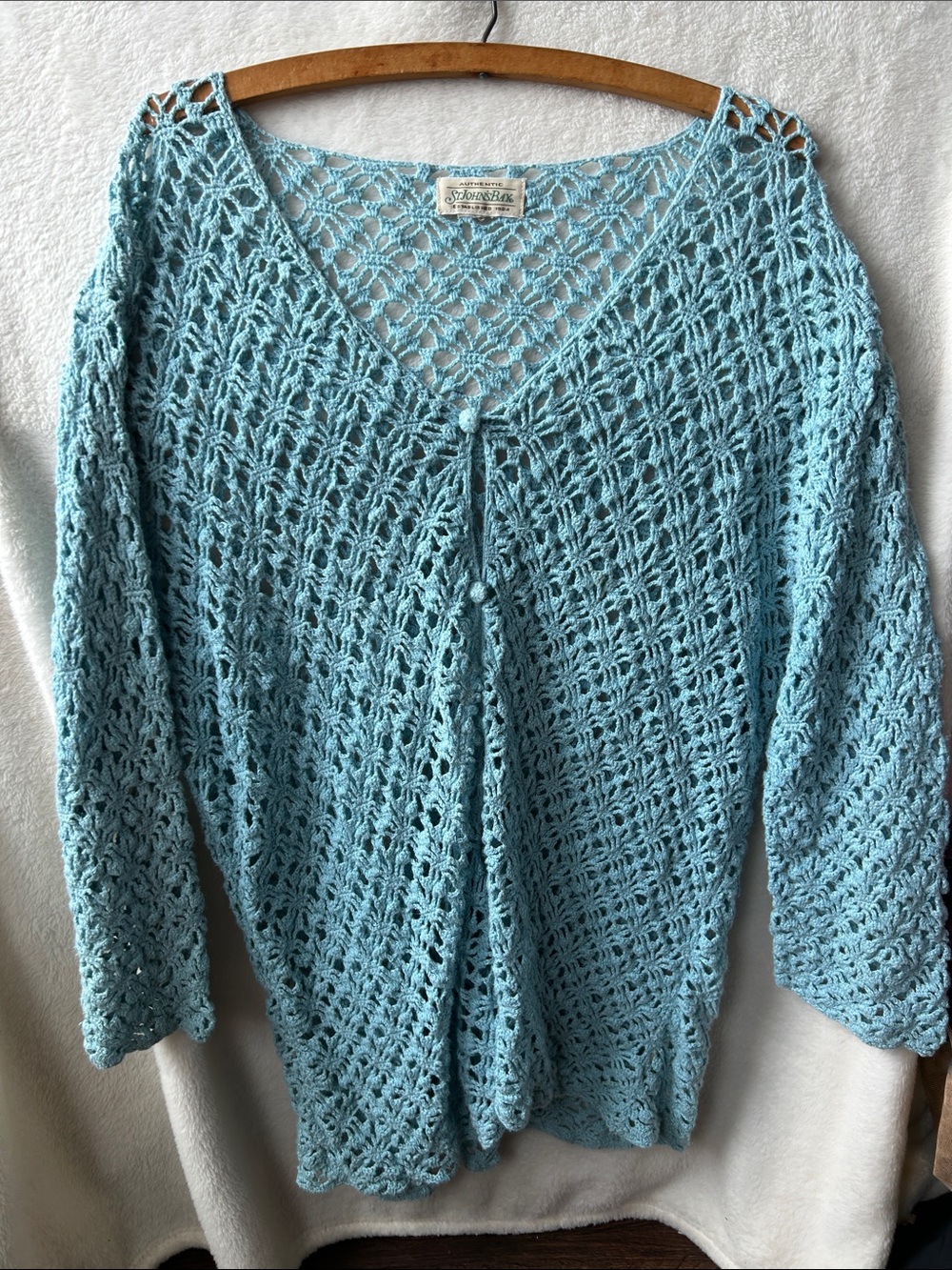 Vintage 90’s St. John bay auqua Blue Crochet Sweater Cardigan 1X